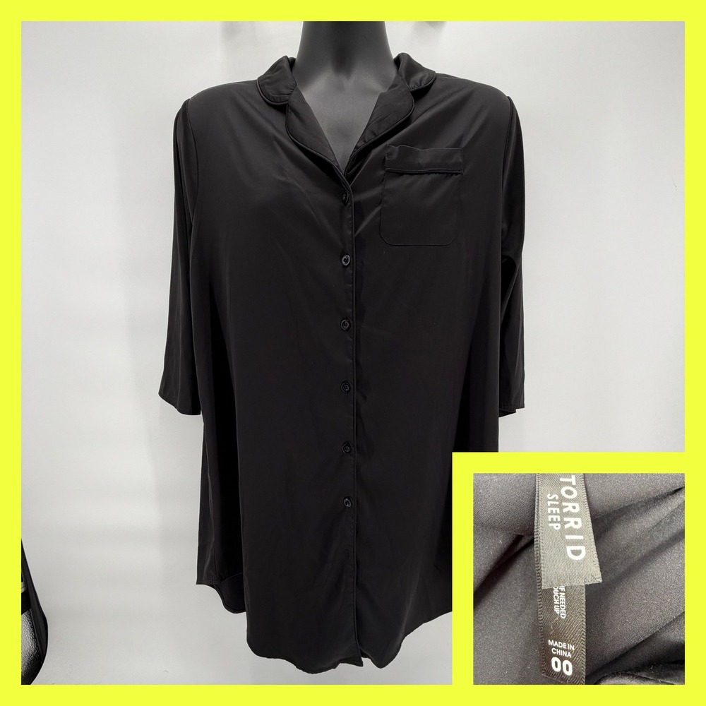 Torrid Sleep Black Button Front Nightgown Sleep Shirt Size 00‎ M/L Plus Size